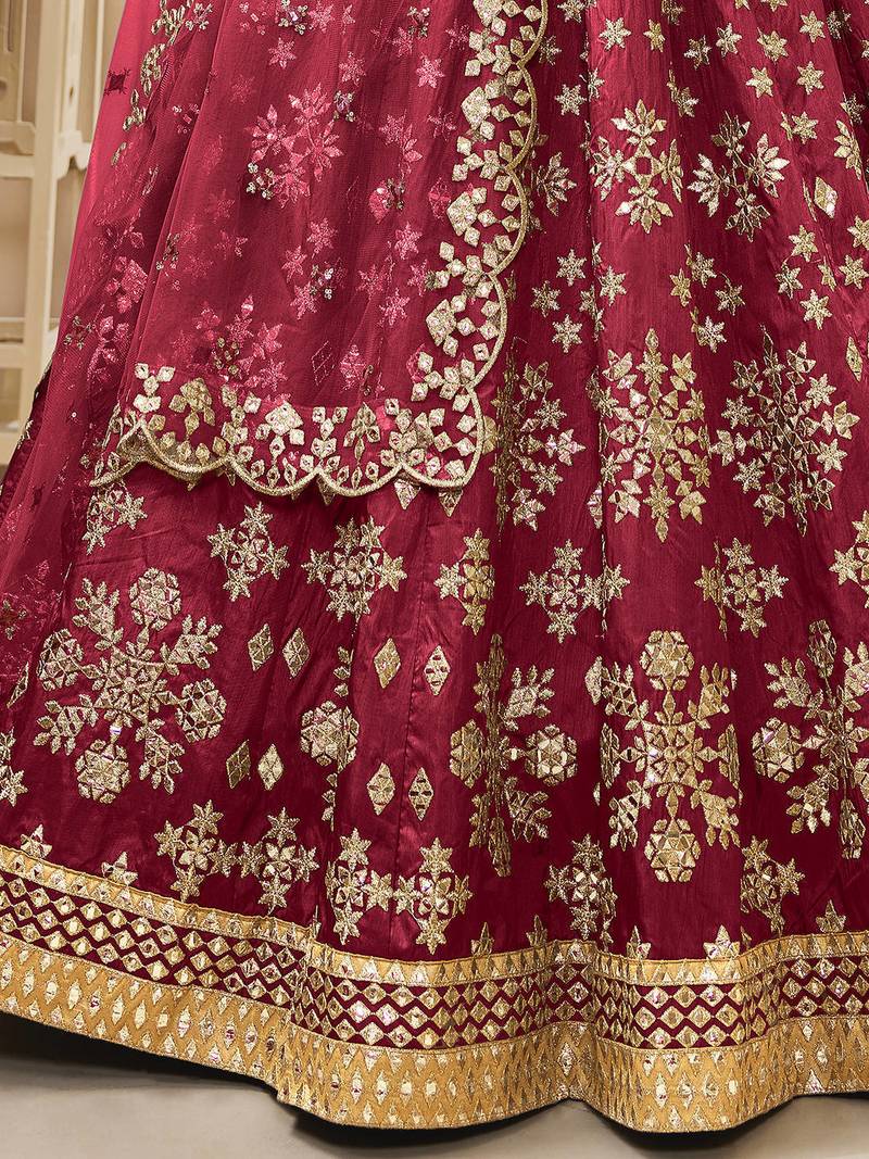 Dazzling Red Embroidered Work Art Silk Bridesmaid Lehenga Choli