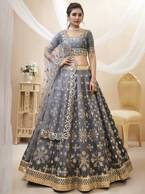 Dazzling Grey Embroidered Work Art Silk Bridesmaid Lehenga Choli 1