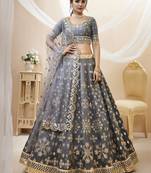 Dazzling Grey Embroidered Work Art Silk Bridesmaid Lehenga Choli