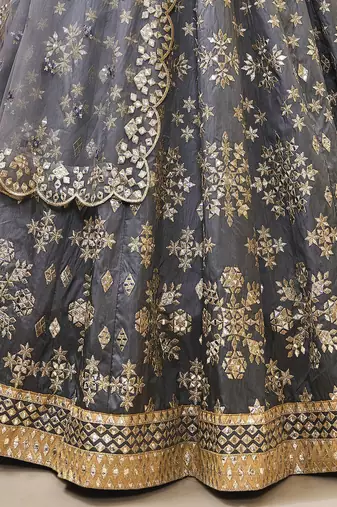 Dazzling Grey Embroidered Work Art Silk Bridesmaid Lehenga Choli