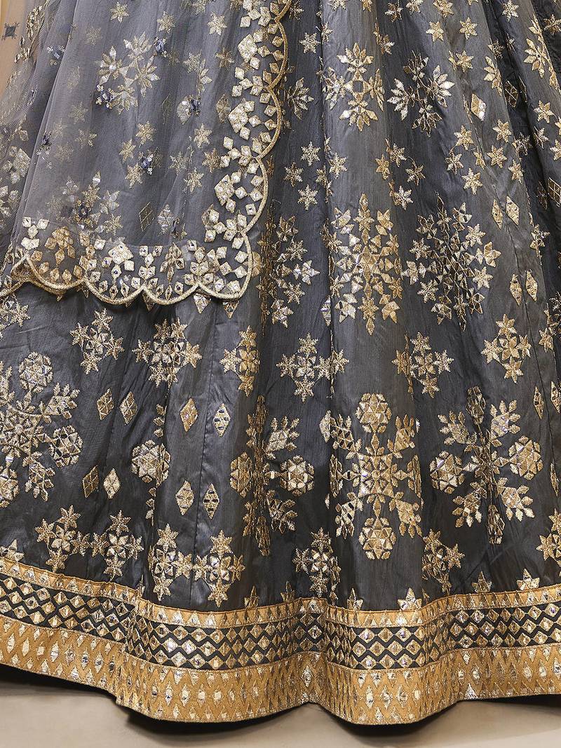 Dazzling Grey Embroidered Work Art Silk Bridesmaid Lehenga Choli