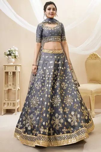 Dazzling Grey Embroidered Work Art Silk Bridesmaid Lehenga Choli