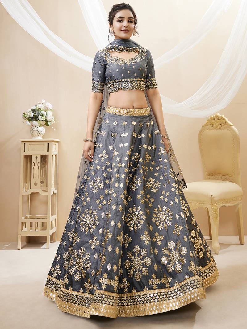 Dazzling Grey Embroidered Work Art Silk Bridesmaid Lehenga Choli