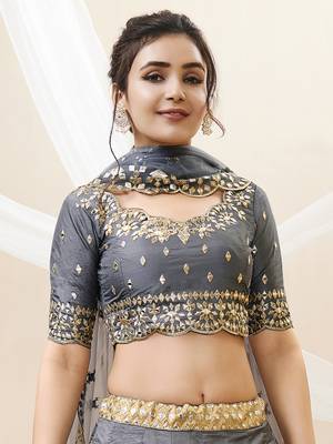 Dazzling Grey Embroidered Work Art Silk Bridesmaid Lehenga Choli 5