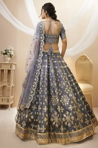 Dazzling Grey Embroidered Work Art Silk Bridesmaid Lehenga Choli