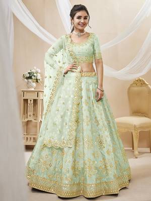pista embroidered work art silk lehenga set choli with dupatta 1