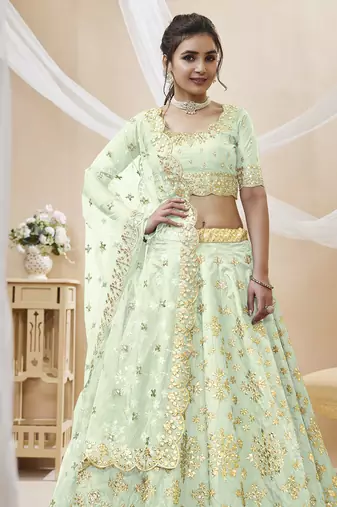 pista embroidered work art silk lehenga set choli with dupatta
