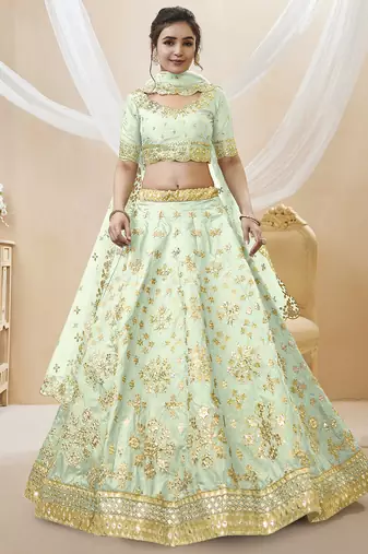 pista embroidered work art silk lehenga set choli with dupatta