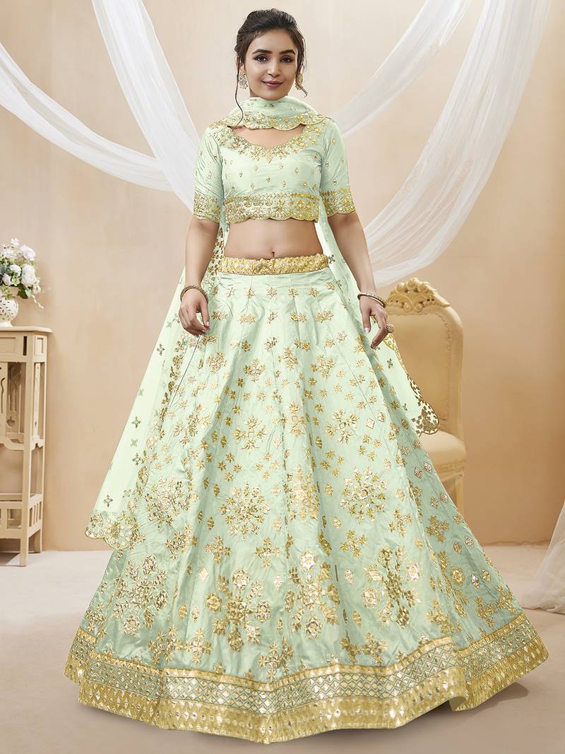 Dazzling Pista Embroidered Work Art Silk Bridesmaid Lehenga Choli
