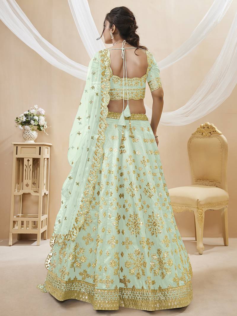 Dazzling Pista Embroidered Work Art Silk Bridesmaid Lehenga Choli
