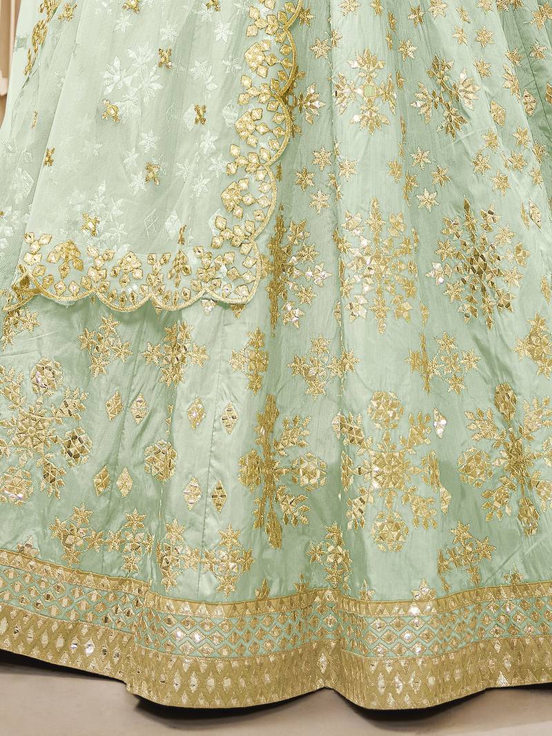 Dazzling Pista Embroidered Work Art Silk Bridesmaid Lehenga Choli