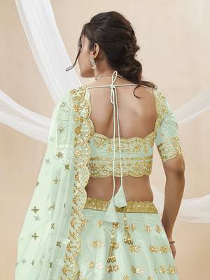 pista embroidered work art silk lehenga set choli with dupatta 6