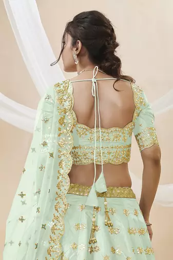 pista embroidered work art silk lehenga set choli with dupatta