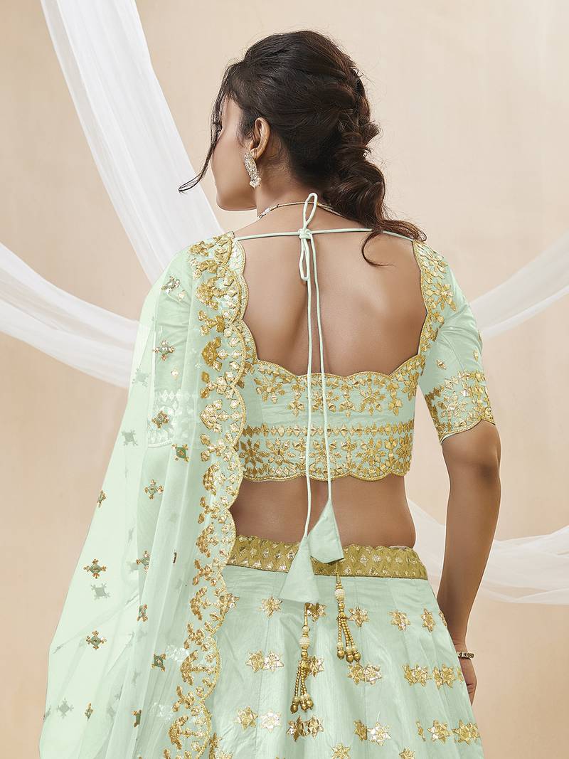 Dazzling Pista Embroidered Work Art Silk Bridesmaid Lehenga Choli