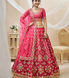 pink embroidered work art silk lehenga set choli with dupatta