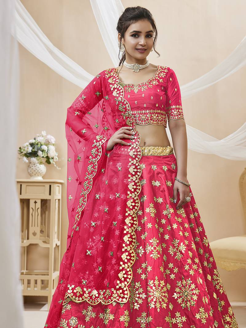 Dazzling Pink Embroidered Work Art Silk Bridesmaid Lehenga Choli