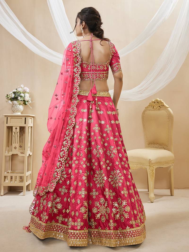 Dazzling Pink Embroidered Work Art Silk Bridesmaid Lehenga Choli