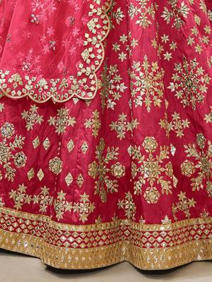 pink embroidered work art silk lehenga set choli with dupatta 6