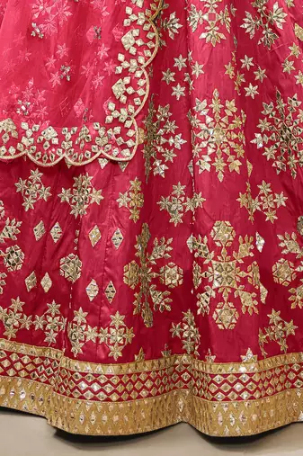 pink embroidered work art silk lehenga set choli with dupatta