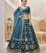 Dazzling Blue Embroidered Work Art Silk Bridesmaid Lehenga Choli
