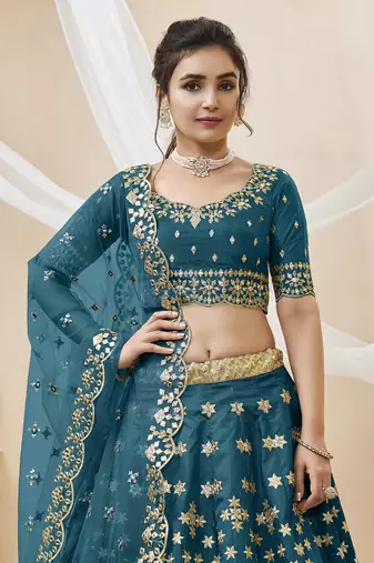 Dazzling Blue Embroidered Work Art Silk Bridesmaid Lehenga Choli
