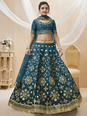 Dazzling Blue Embroidered Work Art Silk Bridesmaid Lehenga Choli 3