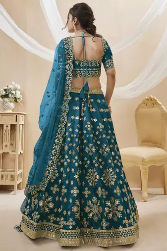 Dazzling Blue Embroidered Work Art Silk Bridesmaid Lehenga Choli