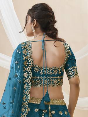 Dazzling Blue Embroidered Work Art Silk Bridesmaid Lehenga Choli 5