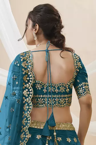 Dazzling Blue Embroidered Work Art Silk Bridesmaid Lehenga Choli