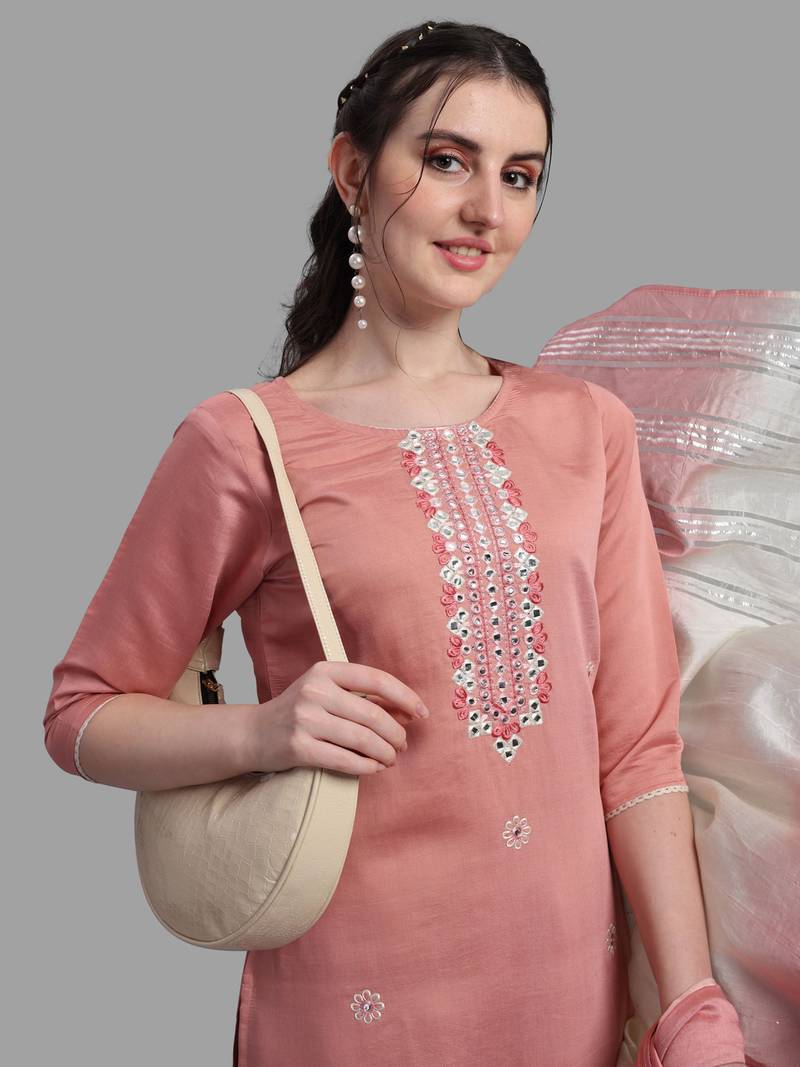 Berrylicious Designer Women's Embroidered Kurta with Pant and Dupatta Set