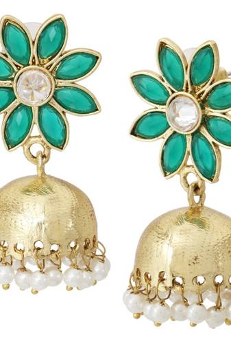 green floral 22k gold plated jhumki earring for women