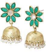 green floral 22k gold plated jhumki earring for women
