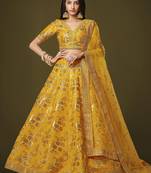 Attractive Yellow Sequins Slub Silk Wedding Lehenga Choli with Dupatta