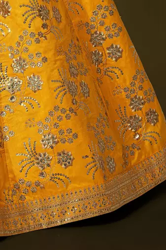 Attractive Yellow Sequins Slub Silk Wedding Lehenga Choli with Dupatta