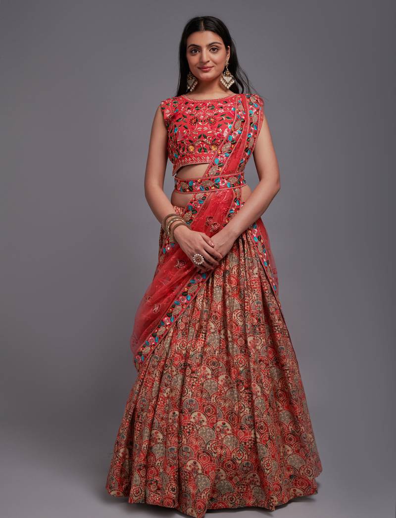 Gajari Colour Embroidered Attractive Party Wear  Lehenga choli 