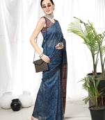 BLUE LINEN  COTTAN  PRETTY SAREE