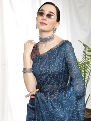 BLUE LINEN  COTTAN  PRETTY SAREE 2
