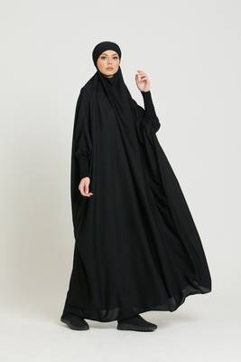 One Piece Full Length Jilbab Khimar Style with Chunnat Slevees /Dolman Sleeves Black Color 2