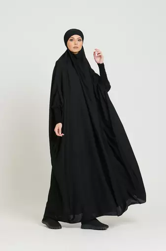 One Piece Full Length Jilbab Khimar Style with Chunnat Slevees /Dolman Sleeves Black Color