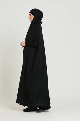 One Piece Full Length Jilbab Khimar Style with Chunnat Slevees /Dolman Sleeves Black Color 3