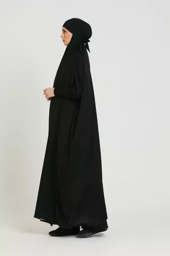 One Piece Full Length Jilbab Khimar Style with Chunnat Slevees /Dolman Sleeves Black Color