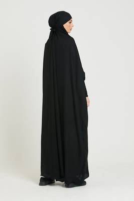 One Piece Full Length Jilbab Khimar Style with Chunnat Slevees /Dolman Sleeves Black Color 4