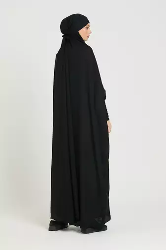 One Piece Full Length Jilbab Khimar Style with Chunnat Slevees /Dolman Sleeves Black Color