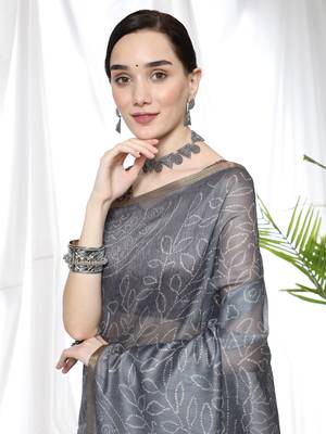 GREY LINEN  COTTAN  PRETTY SAREE 2