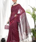 WINE LINEN  COTTAN  PRETTY SAREE