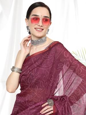 WINE LINEN  COTTAN  PRETTY SAREE 2