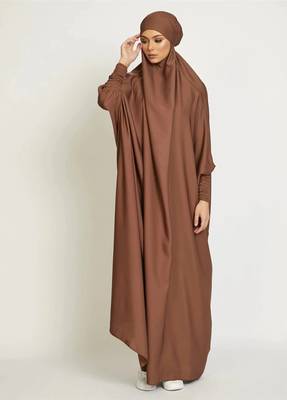 Modest City Jilbab Crepe Plain Full Sleeve Coffee Brown 1