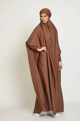 Modest City Jilbab Crepe Plain Full Sleeve Coffee Brown 2