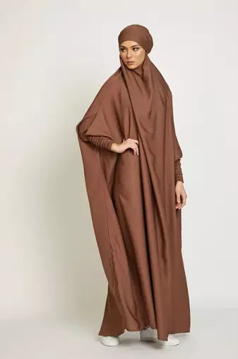 Modest City Jilbab Crepe Plain Full Sleeve Coffee Brown