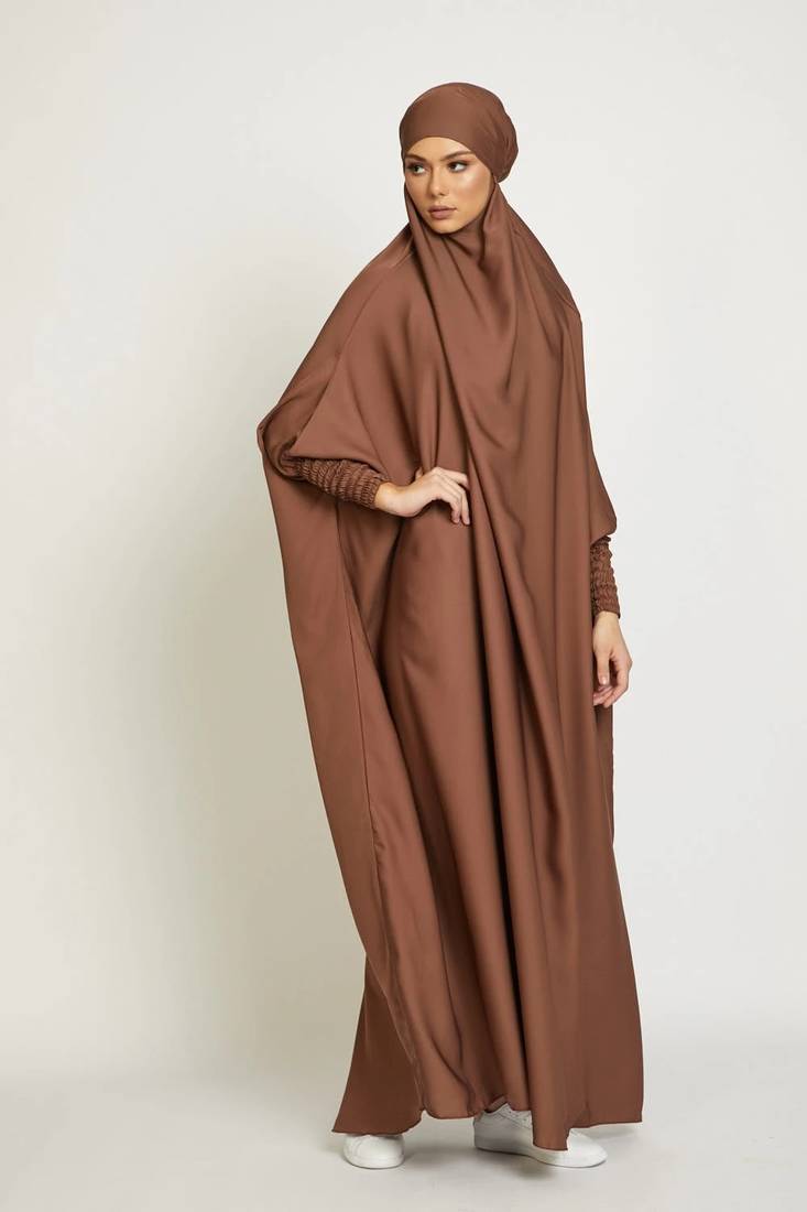 Modest City Jilbab Crepe Plain Full Sleeve Coffee Brown